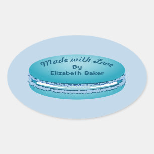 Adesivo Oval Cookie Blue Macaron pop Art Personalizado