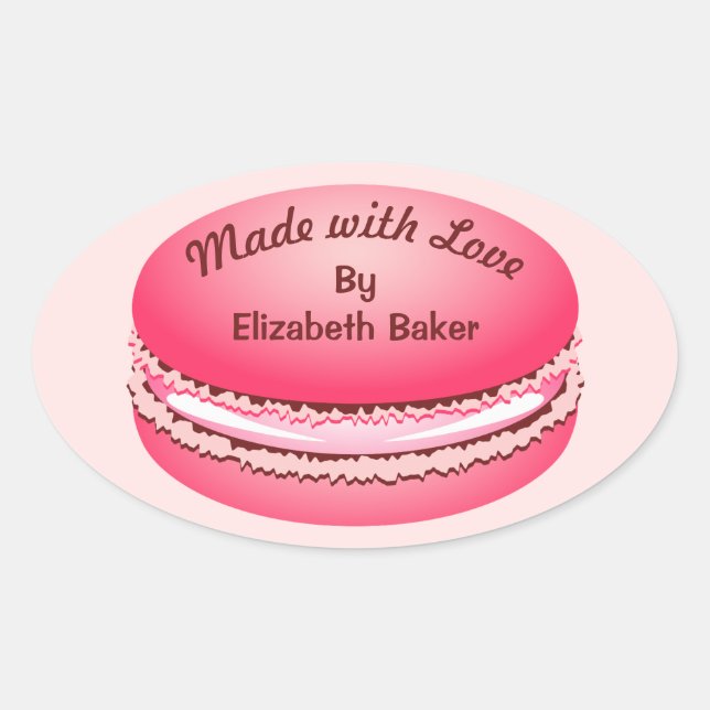 Adesivo Oval Cookie de Macaron Cor-de-Rosa-pop Personalizado (Frente)