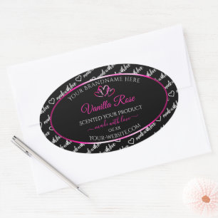 Adesivo Oval Cor-de-rosa com rótulos de produto em nuvem branca