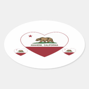 Adesivo Oval coração de anaheim da bandeira de Califórnia
