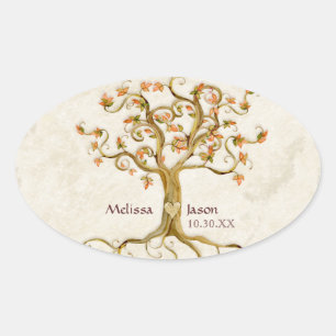 Adesivo Oval Coração personalizado Antiqued raizes dos nomes
