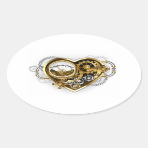 Adesivo Oval Coração Steampunk com Manômetro