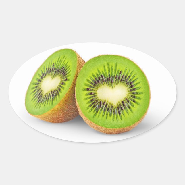 Adesivo Oval Corações de Kiwi (Frente)
