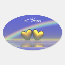 Adesivo Oval Corações Dourados de 50º Aniversário