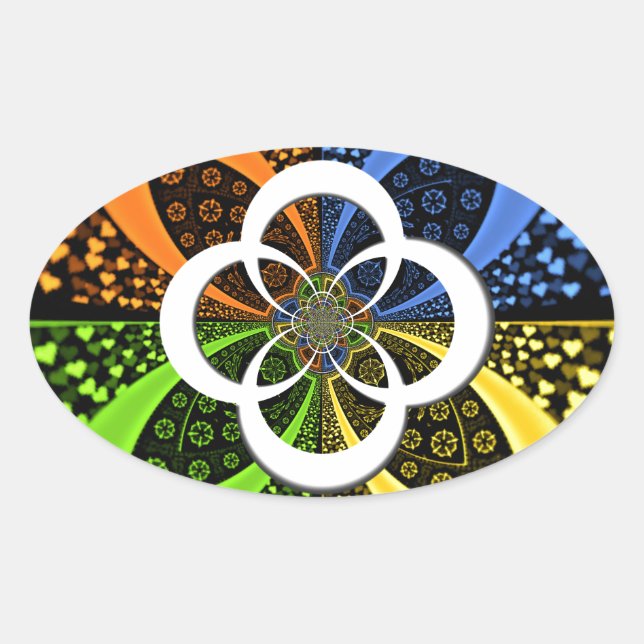 Adesivo Oval Corações Iridescentes, Abstrato de Bolinhas (Frente)