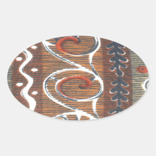 Adesivo Oval Cores de Motif de Ornamento Tradicional em Vintage