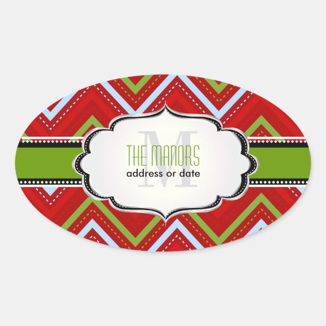 Adesivo Oval Cores PixDezines Chevron/Natal/DIY (Frente)