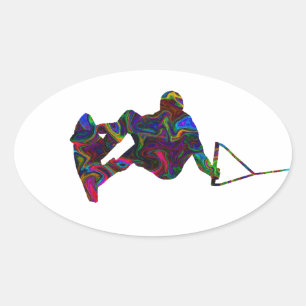 Adesivo Oval Cores selvagens do Wakeboarder