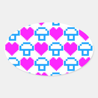 Adesivo Oval Corey Tiger 80s Cogumelos Corações 8-bit