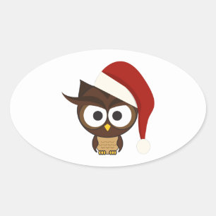 Adesivo Oval Coruja irritada que veste o chapéu do papai noel
