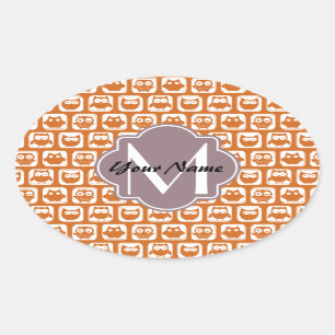 Adesivo Oval Corujas De Laranja Monogramas