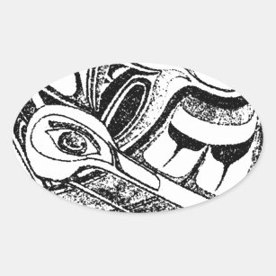 Adesivo Oval Corvo e gaivota nativos do Totem da costa pacífica
