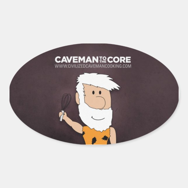 Adesivo Oval Cozinhar Caveman Civilizado (Frente)