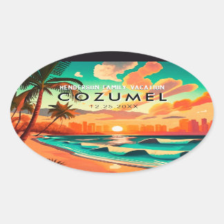 Adesivo Oval Cozumel Mexico Palm Tree Souvenir
