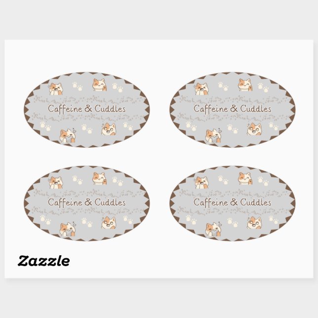 Adesivo Oval Cozy Café Cats Stickers (Folha)