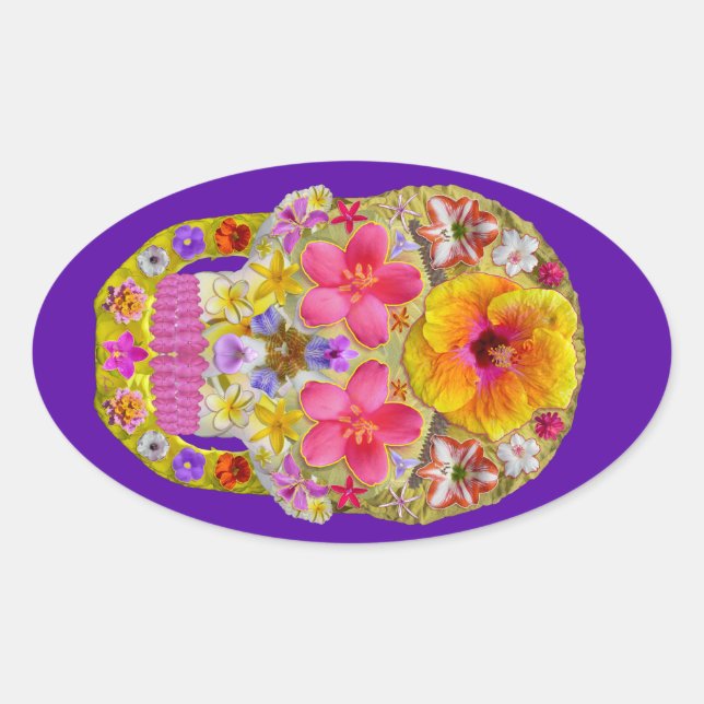 Adesivo Oval Crânio da Flor 4 - Tropical (Frente)