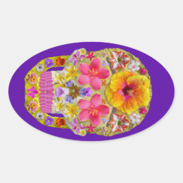Adesivo Oval Crânio da Flor 4 - Tropical