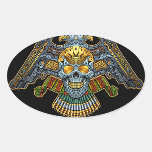 Adesivo Oval Crânio gótico com armas e balas pelo Al Rio