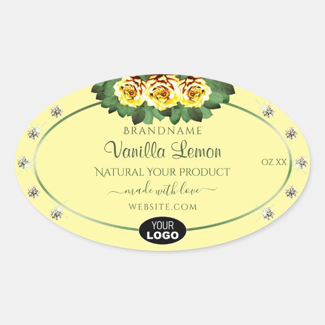 Adesivo Oval Creme Rótulo do produto Rosas amarelas Ouros adici (Frente)