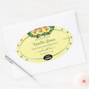 Adesivo Oval Creme Rótulo do produto Rosas amarelas Ouros adici