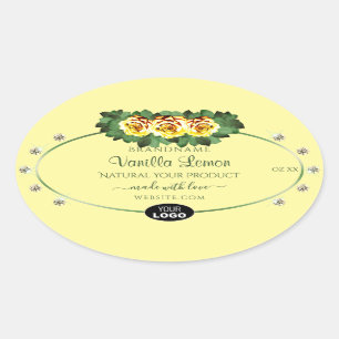Adesivo Oval Creme Rótulo do produto Rosas amarelas Ouros adici