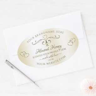 Adesivo Oval Creme Shimmery Product Labels Ornamentado Corações