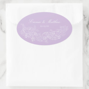 Adesivo Oval Crest de Casamento Roxo Pastel Ornamentação Clássi