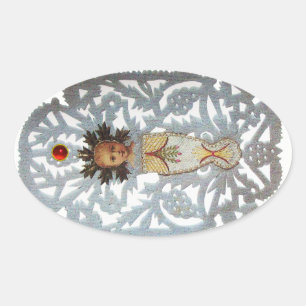 Adesivo Oval Criança Jesus,Antiguamente Papel de Natal Esculpi