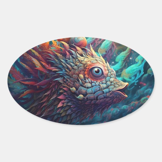Adesivo Oval Criatura Psychedelic Trippy (Frente)