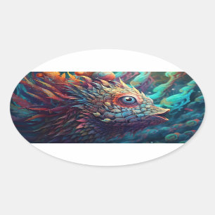 Adesivo Oval Criatura Psychedelic Trippy