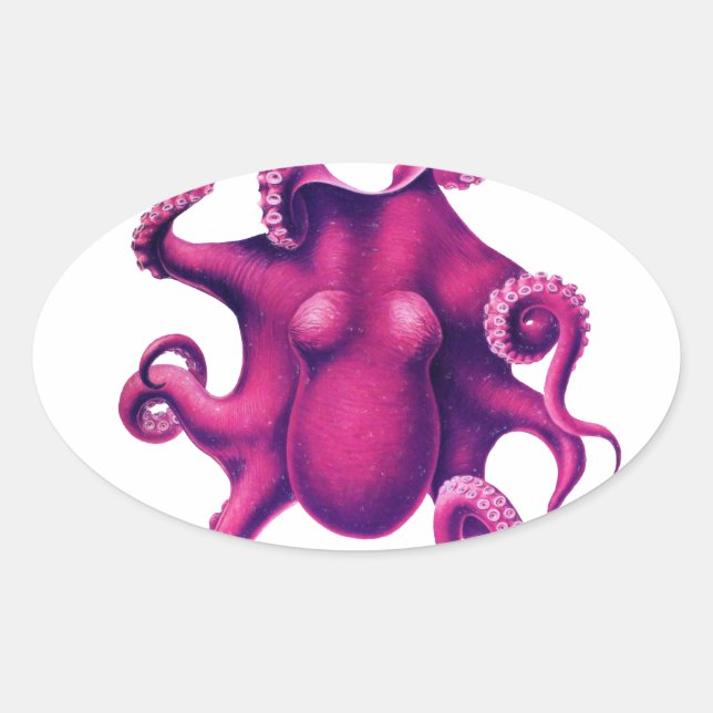 Adesivo Oval Crimson Girly Octopus (Frente)