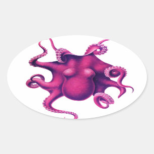 Adesivo Oval Crimson Girly Octopus