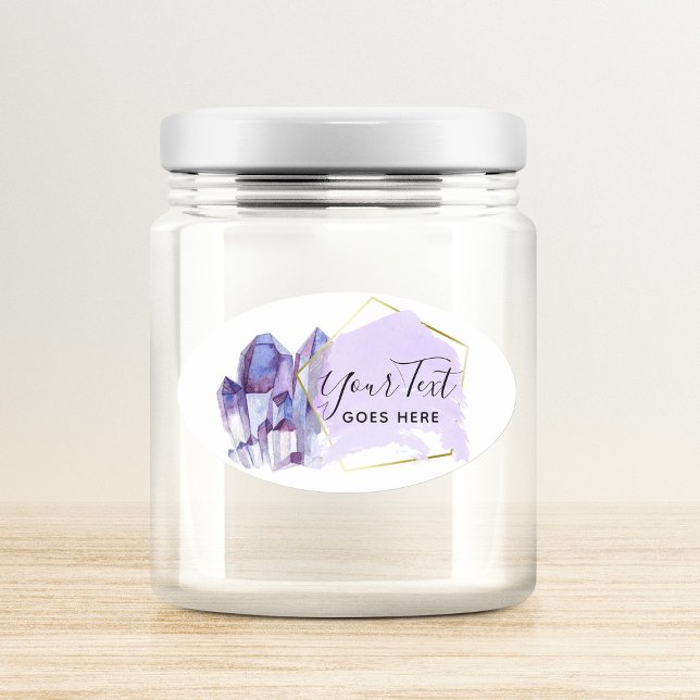 Adesivo Oval Cristais de Aquarela e Dourado Minimalismo Geométr (Criador carregado)