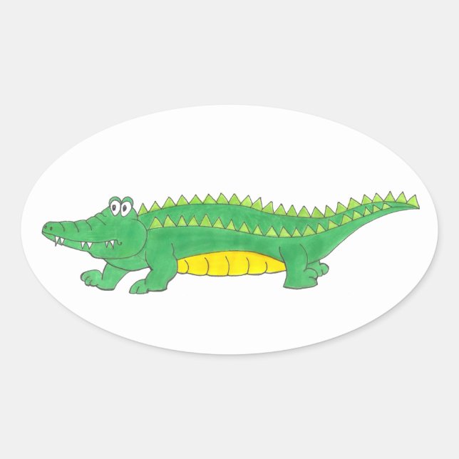 Adesivo Oval Crocodilo crocodilo de crocodilo verde amarelo (Frente)