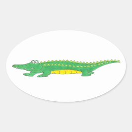 Adesivo Oval Crocodilo crocodilo de crocodilo verde amarelo