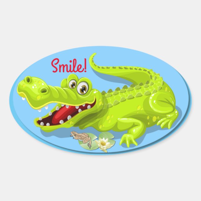 Adesivo Oval Crocodilo Sorria! (Frente)