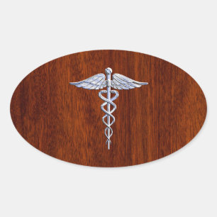 Adesivo Oval Cromo Como Caduceus Símbolo Médico Mahogany Brown