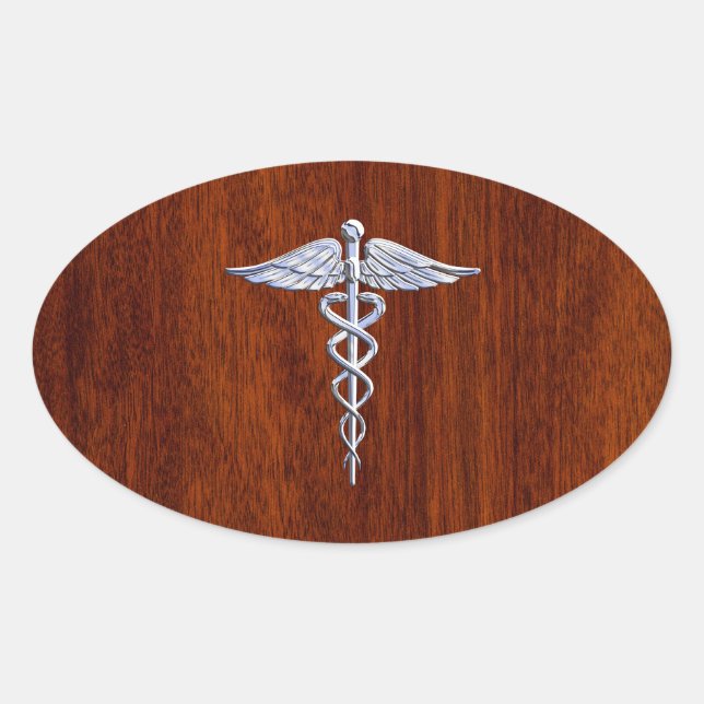 Adesivo Oval Cromo Como Caduceus Símbolo Médico Mahogany Brown (Frente)