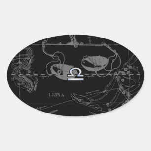 Adesivo Oval Cromo prateado como Libra Zodiac Sinal em Hevelius