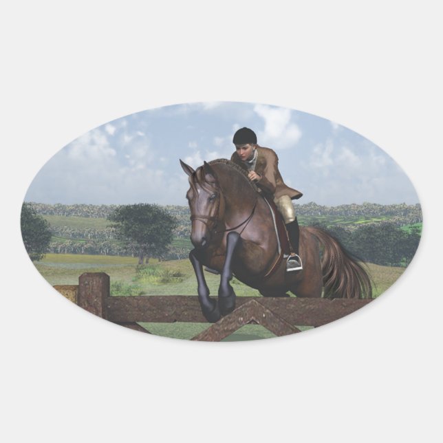 Adesivo Oval Cross Country - Jumping Horse Sticker (Frente)
