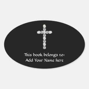 Adesivo Oval Cruz da prata e dos rosas brancos