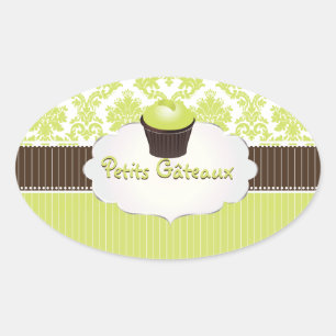 Adesivo Oval Cupcake da chave PixDezines+limão damask/DIY