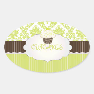 Adesivo Oval Cupcake da chave PixDezines+limão damask/DIY