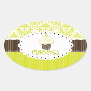 Adesivo Oval Cupcake da chave PixDezines+limão damask/DIY