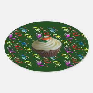 Adesivo Oval Cupcake de Tremor de Cenoura com Confetti