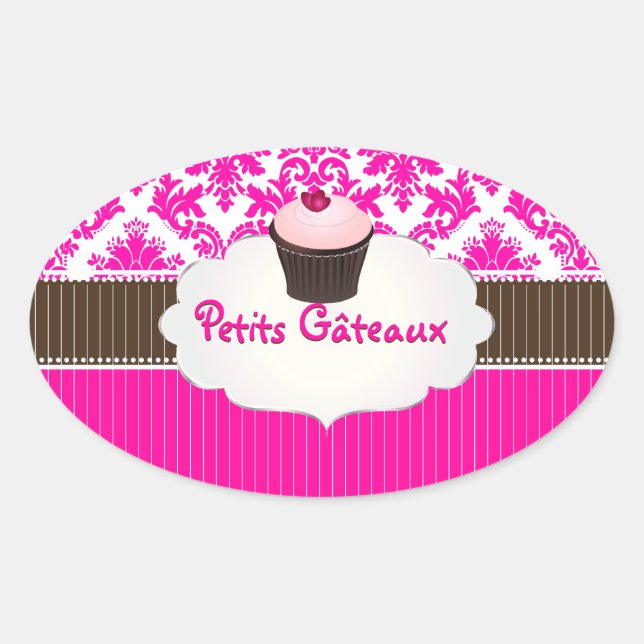 Adesivo Oval Cupcake PixDezines+cor damask/DIY (Frente)