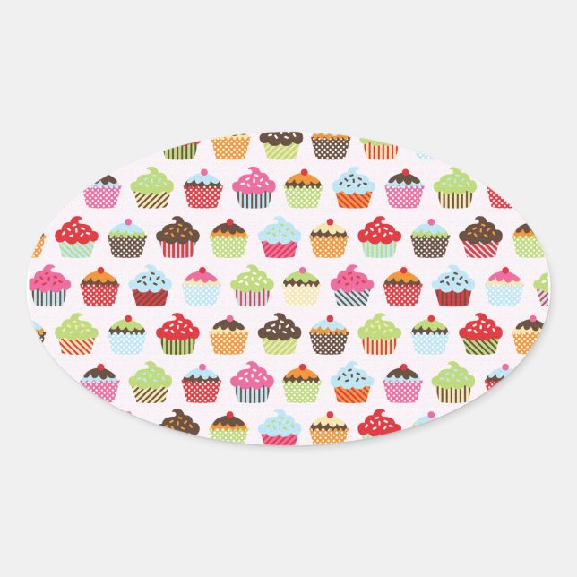 Adesivo Oval Cupcakes bonitos (Frente)