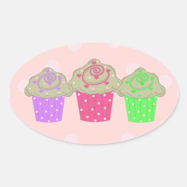 Adesivo Oval Cupcakes de Goma (Frente)