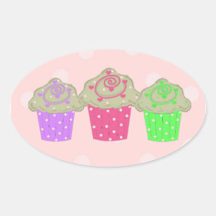 Adesivo Oval Cupcakes Gumdrop