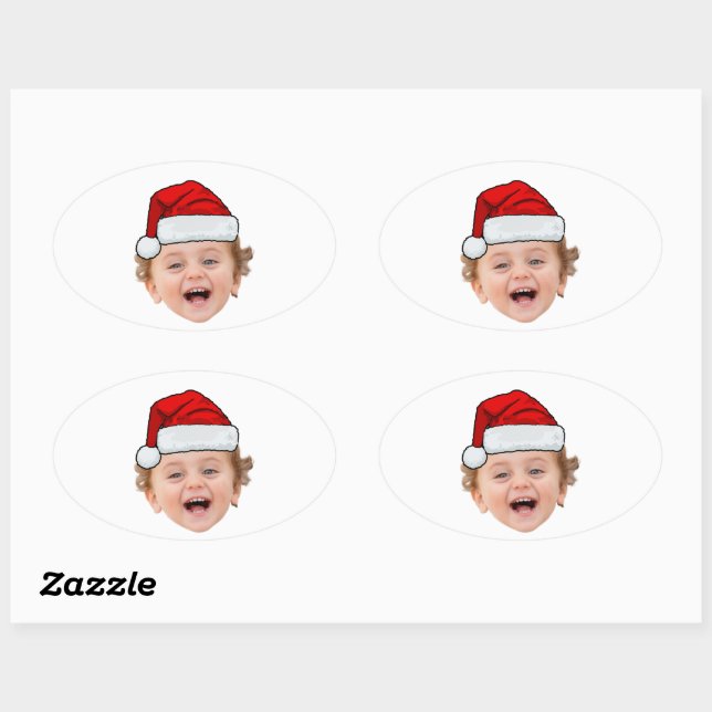 Adesivo Oval Custom Santa Hat Stickers, Face Photo Christmas (Folha)